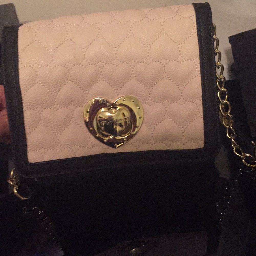 Cream and Black Betsy Johnson Heart Crossbody